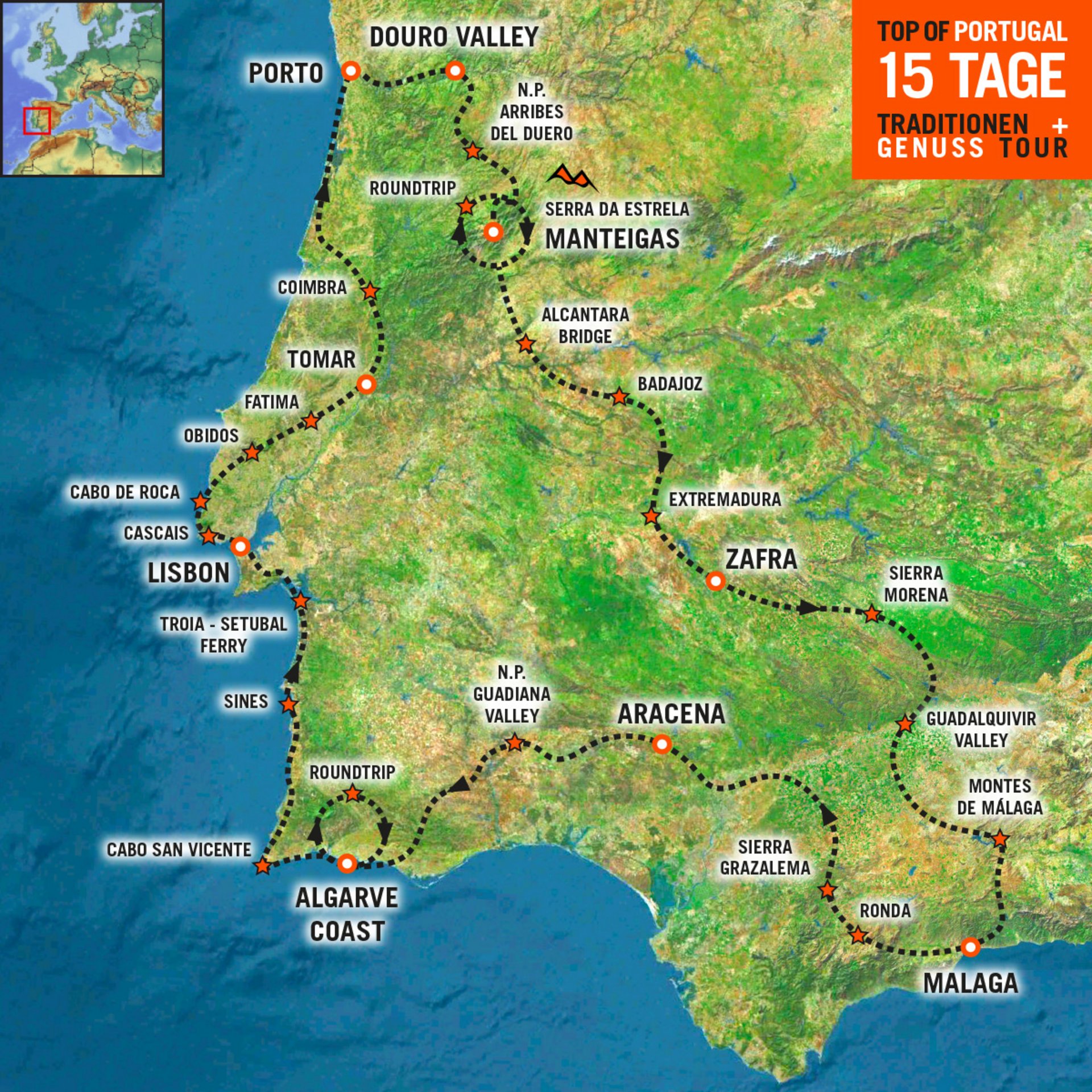 Tourenkarte Motorradreise Best of Portugal