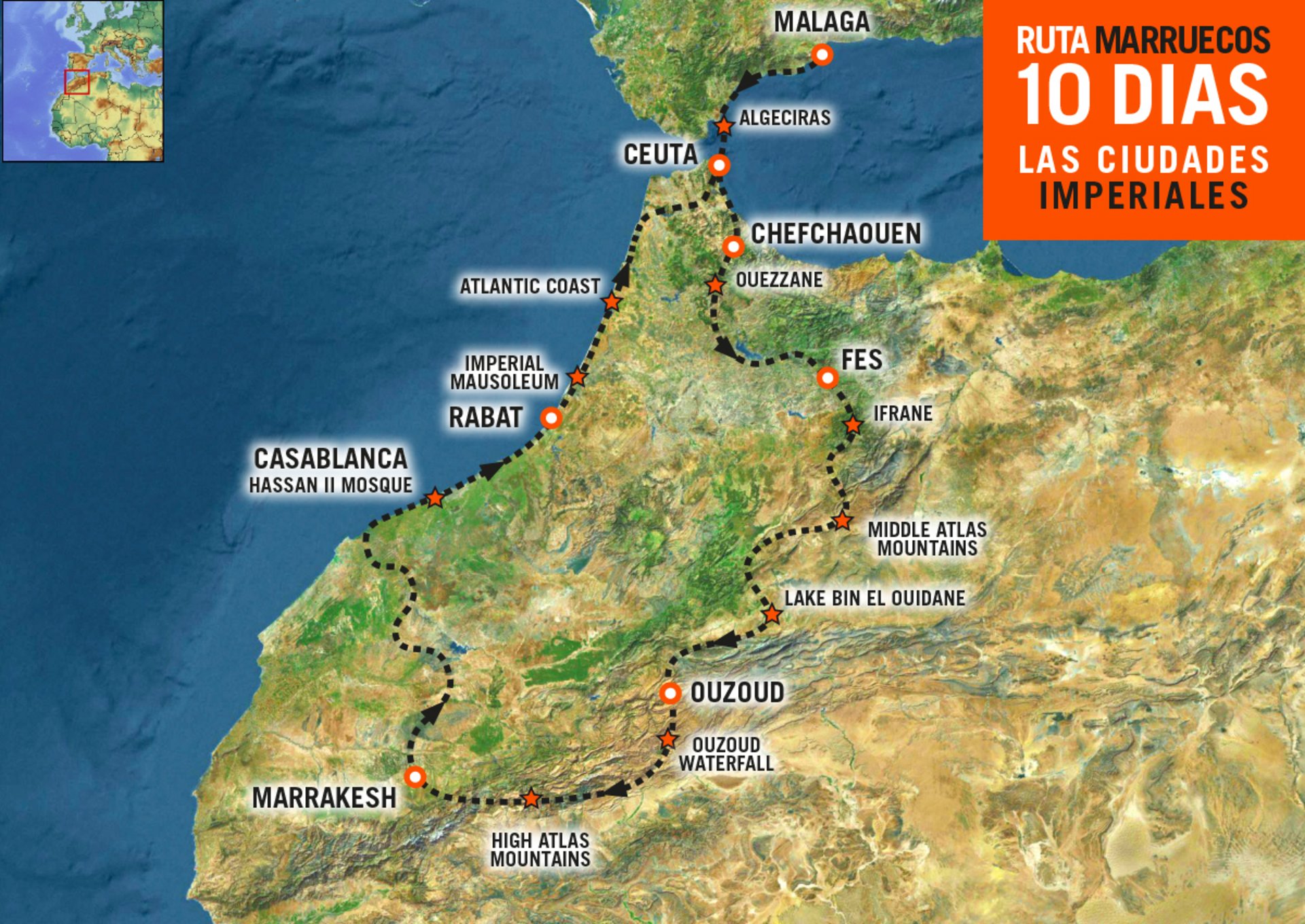 Mapa del Viaje en moto por Marruecos
